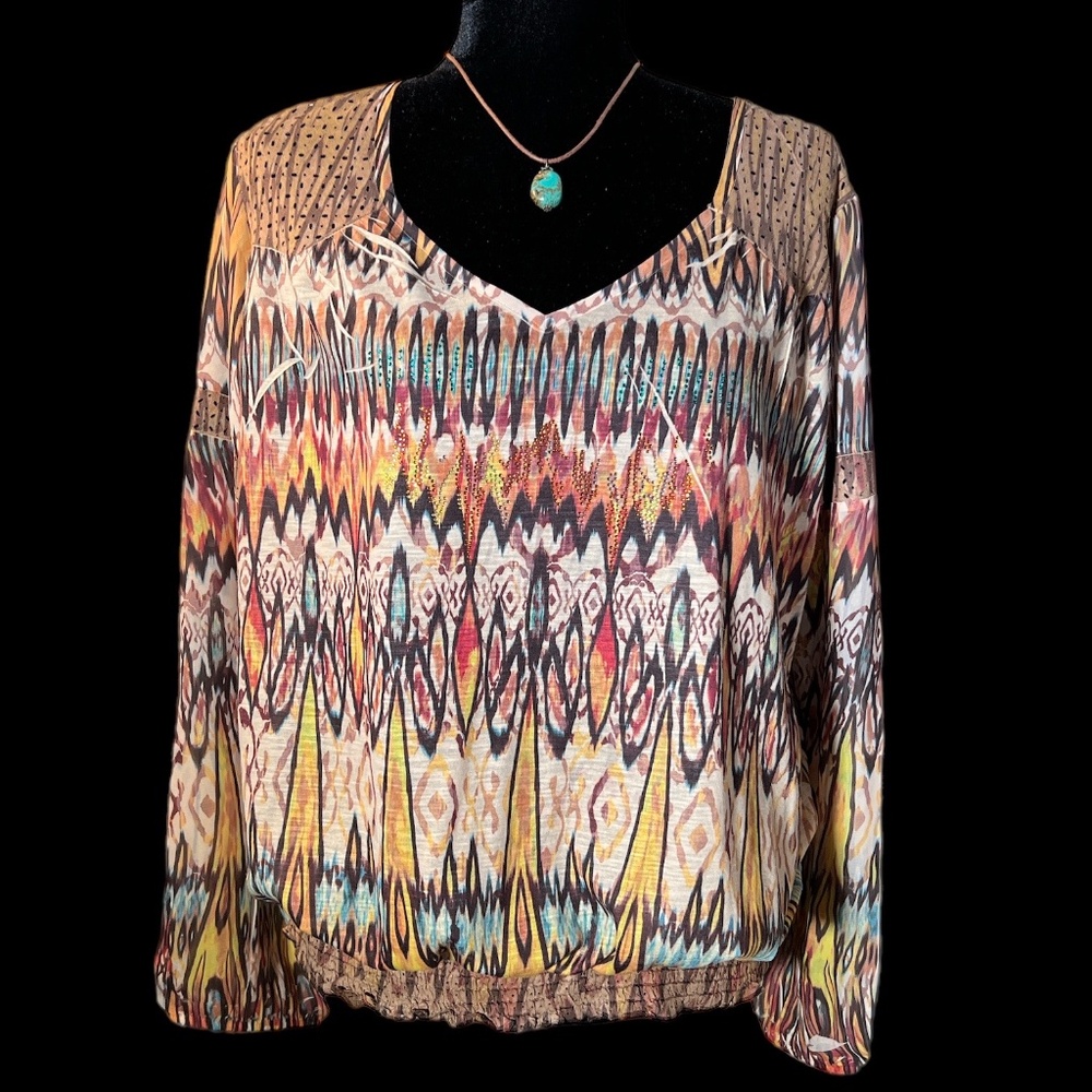 Chico's - Ethnic Print Blouson Style Blouse - Size 2